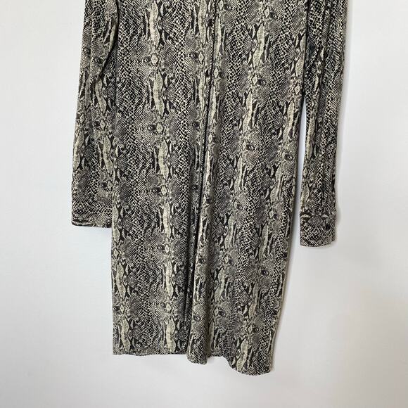 NORMA KAMALI Jersey Snakeskin Print Long Sleeve Mini Shirt Dress Size Medium - Picture 4 of 9